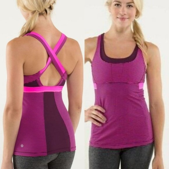 LULULEMON Stuff Your Bra Tank II Hyper Stripe EUC sz 2 - Picture 1 of 11